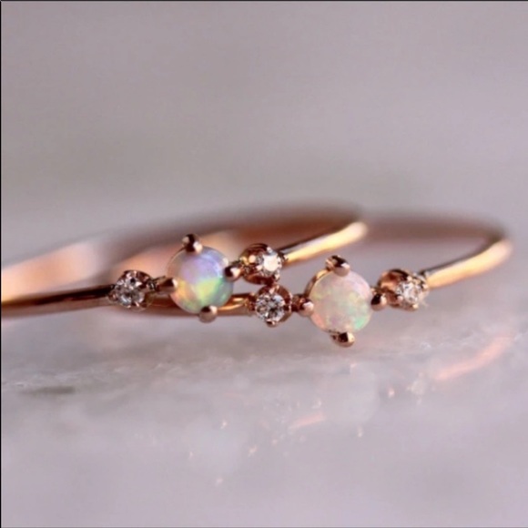 Anthropologie Jewelry - Dainty Opal & CZ ring on 14k Rose Gold over Silver
